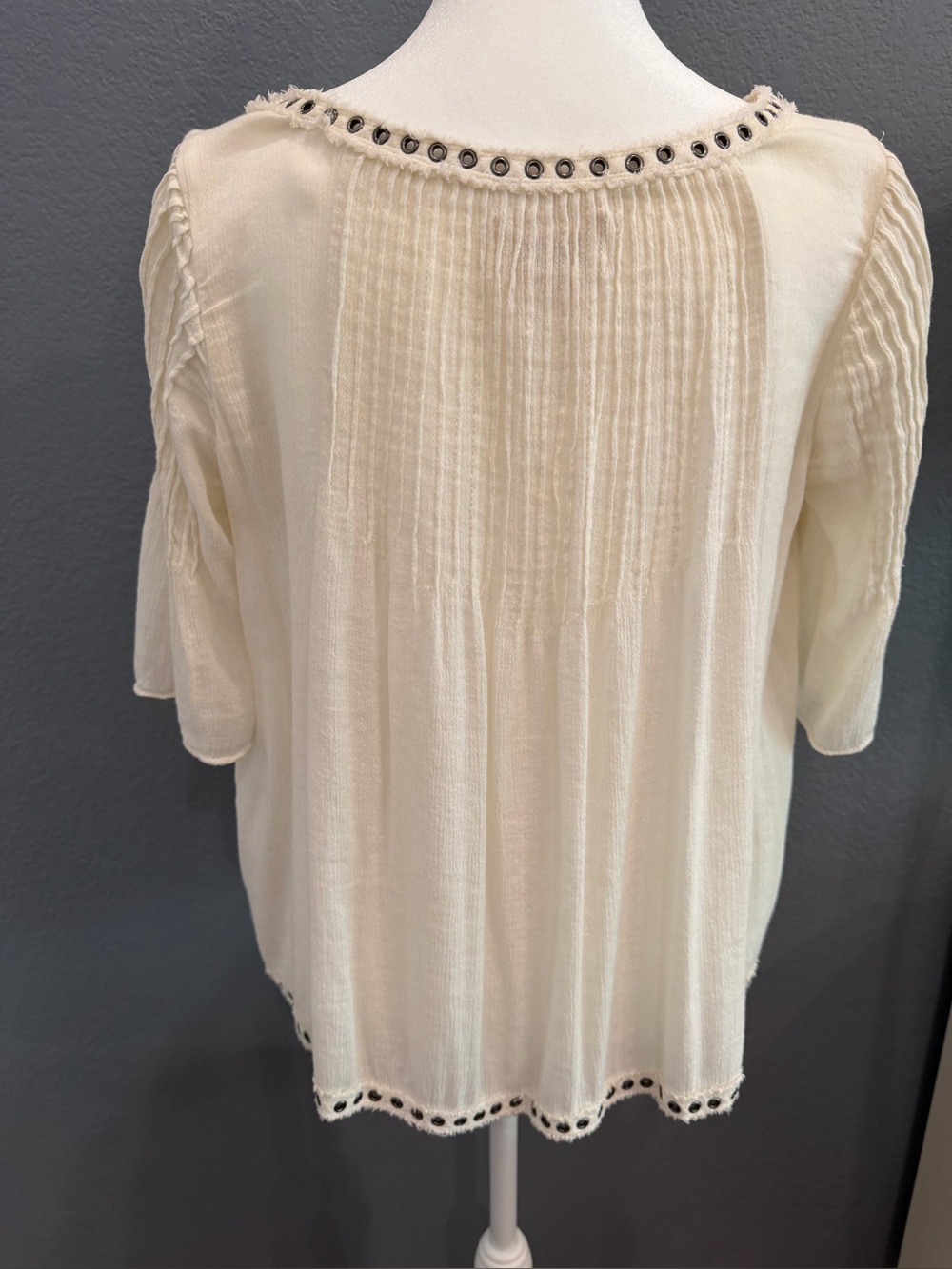 Denim & Supply Ralph Lauren Cream Boho Pleated Rivet Flutter Top M - Picture 4 of 6
